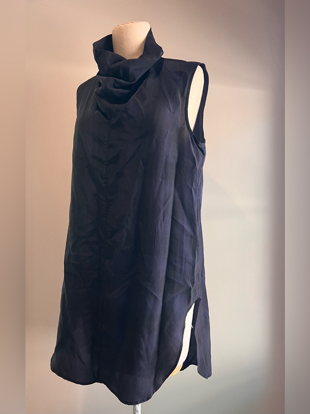 Jarbo cowl neck sleeveless tunic dress top black plaid sz 0